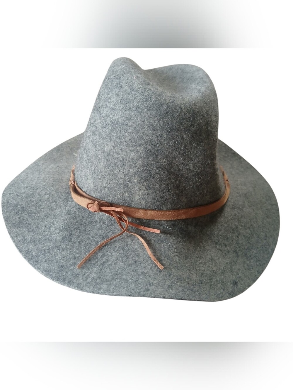 14th & Union Gray Wide-Brim Felt Fedora Hat Brown Leather Band Lightweight O/S